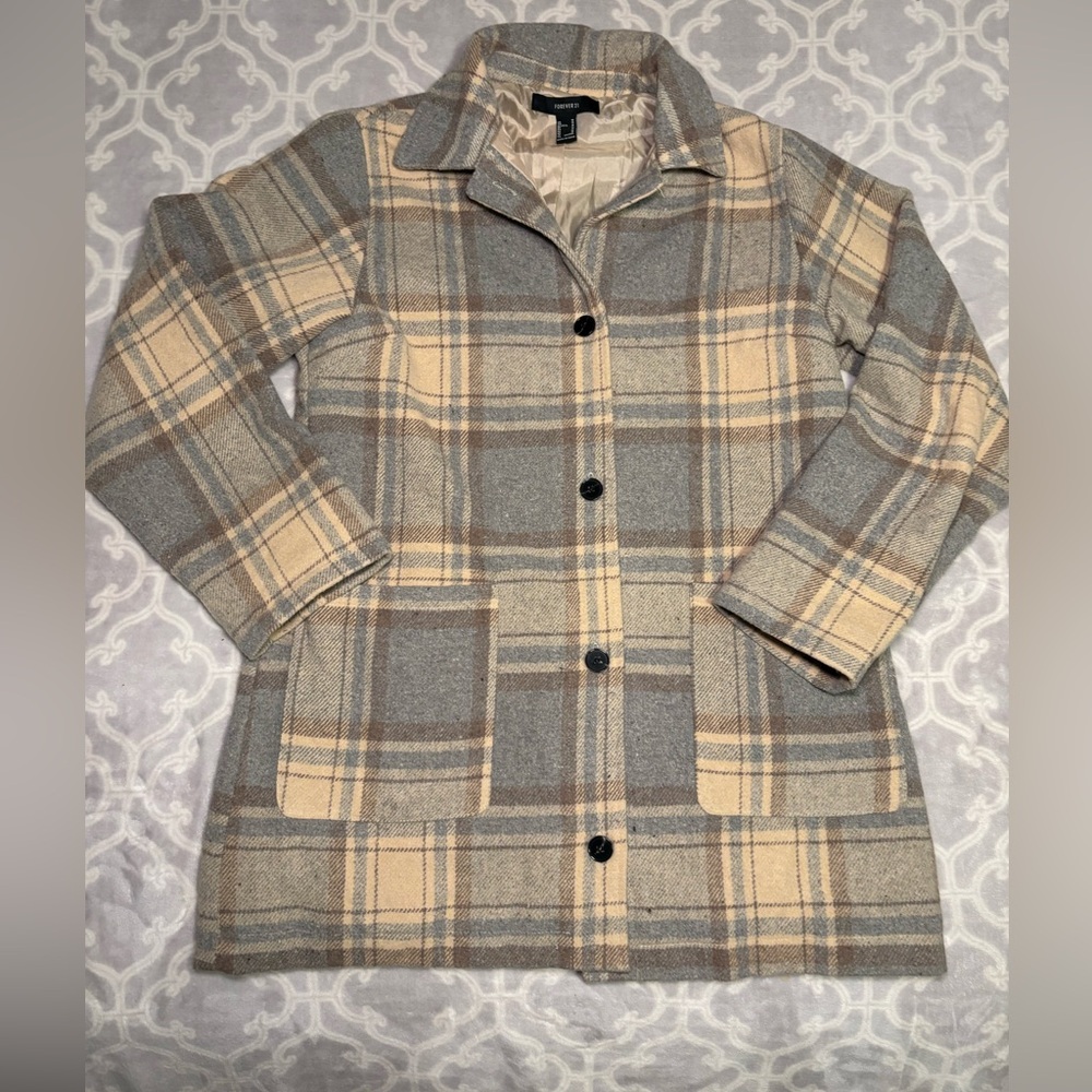 Forever 21 Plaid Women's Coat in Gray and Tan size Medium